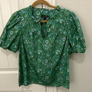 J. Crew Green and Blue Floral Blouse